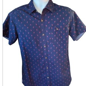 Free planet button down pink flamingo men’s medium shirt